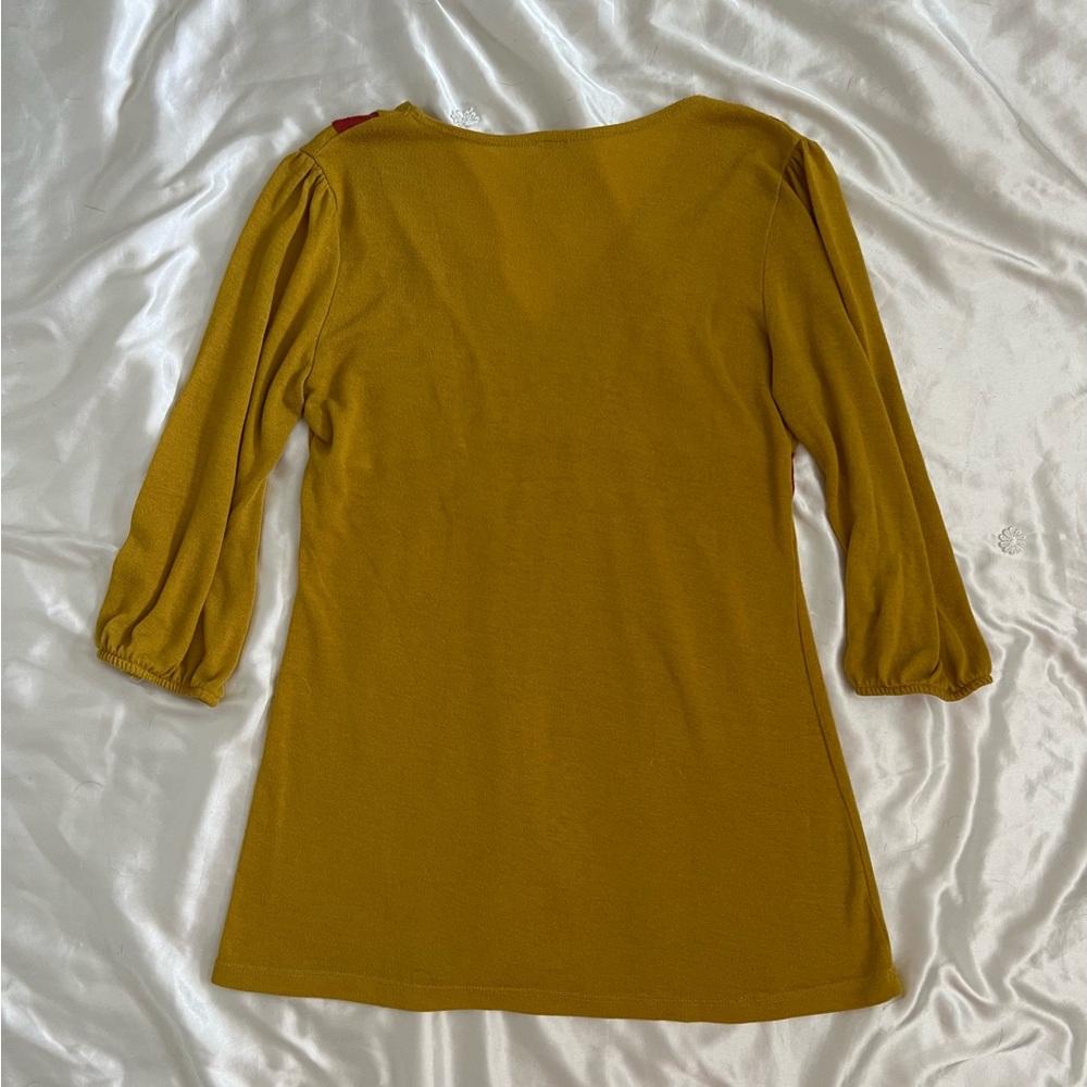 Vintage Voice Mustard + Red Contrast Empire Waist Top - Picture 3 of 5